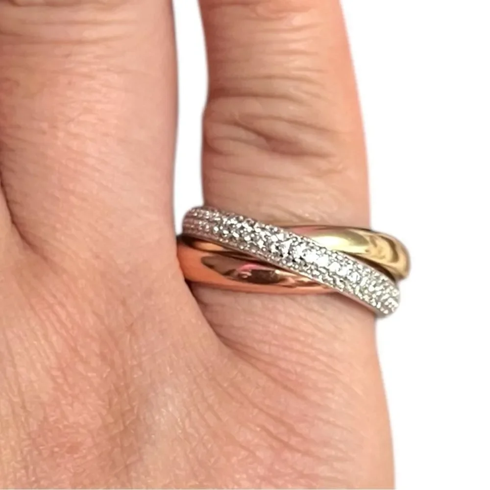 Sterling Silver CZ And Two Tone Over Sterling Silver Interlocking Rolling Ring